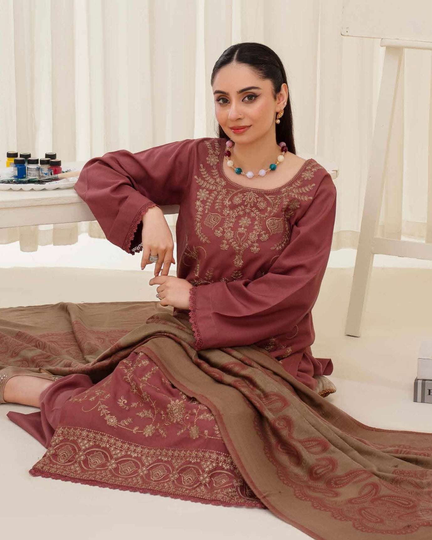 Gull-e-Rukh | Embroidered Dhanak Pashmina Shawl | Design 5