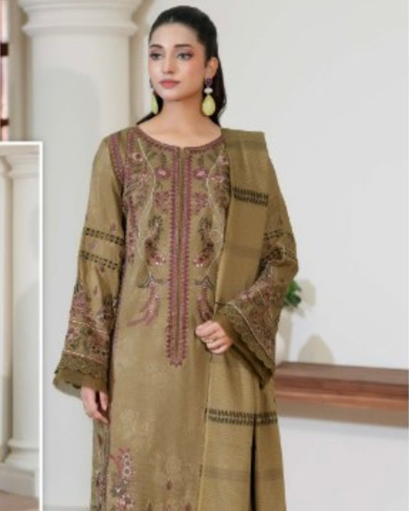 Johra Ramna | Embroidered Jacquard Peach Leather | Design 613