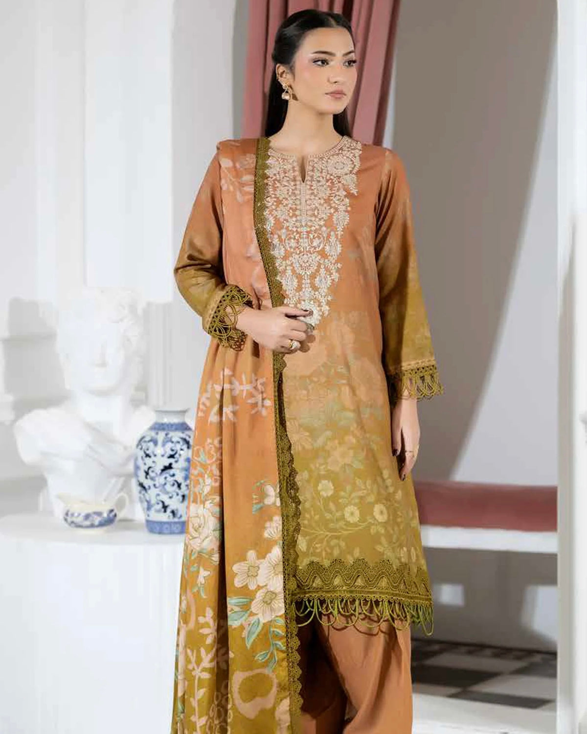 Johra Silsila | Embroidered Printed Peach Leather | Design 621