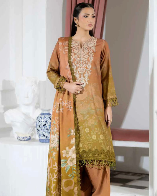 Johra Silsila | Embroidered Printed Peach Leather | Design 621