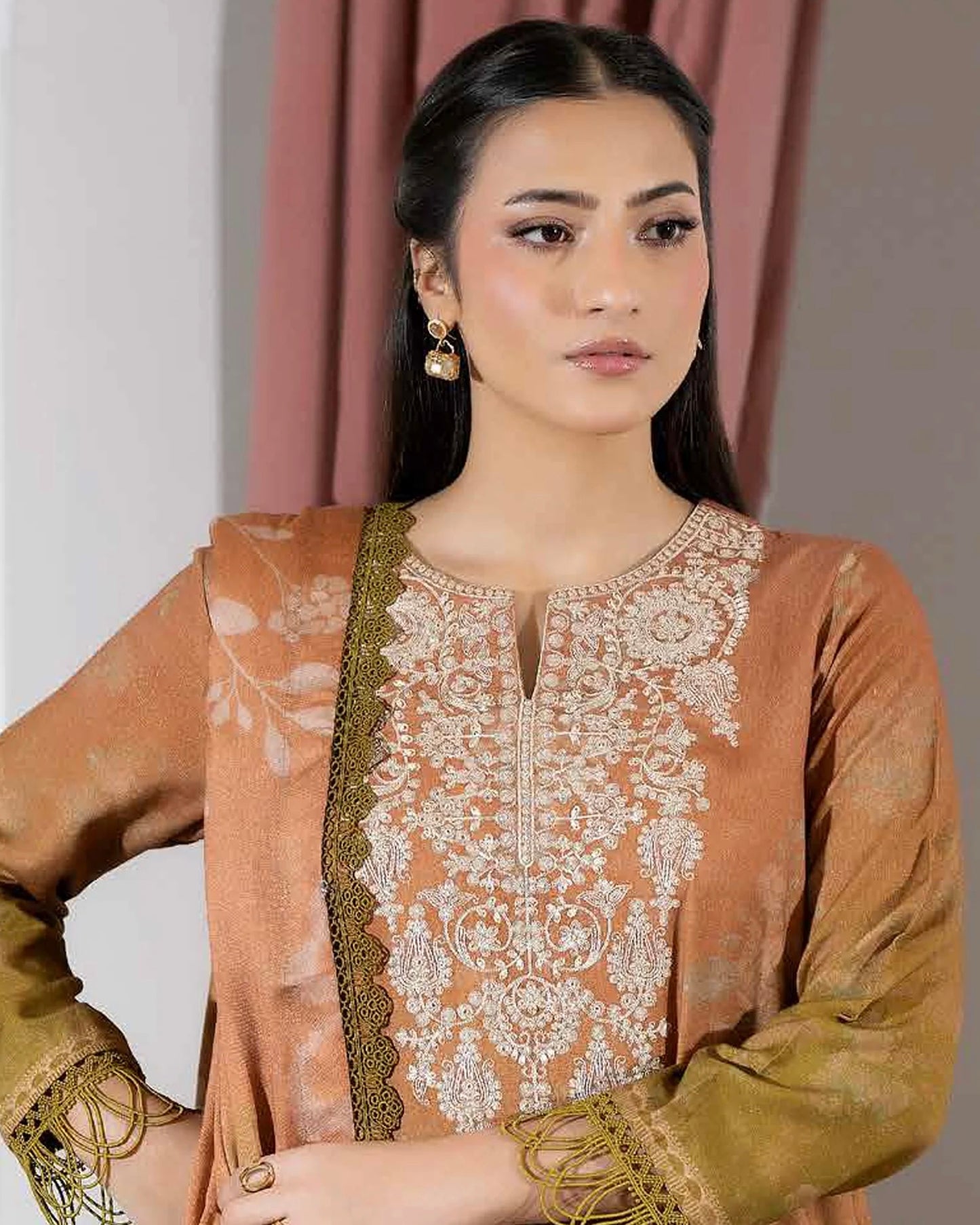Johra Silsila | Embroidered Printed Peach Leather | Design 621