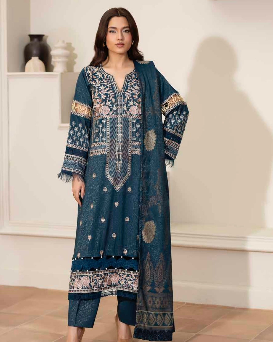 Johra Kabeesha | Zari Peach Leather Velvet | Design 637