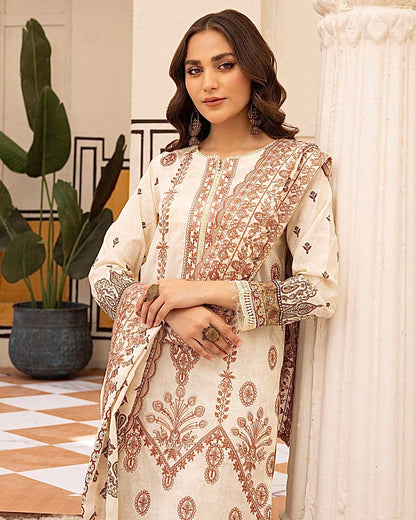 Johra Almaas | Embroidered plus Printed Lawn | Design 650