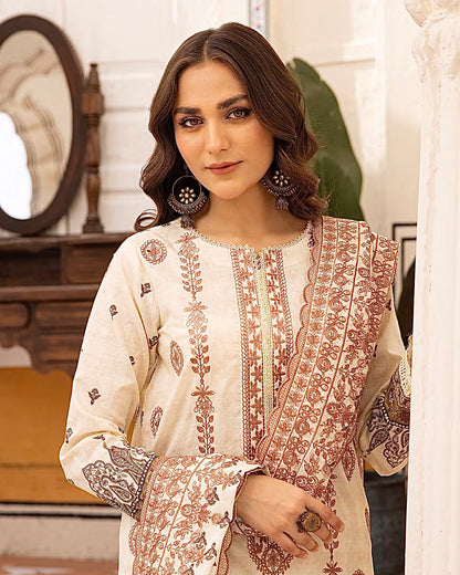 Johra Almaas | Embroidered plus Printed Lawn | Design 650