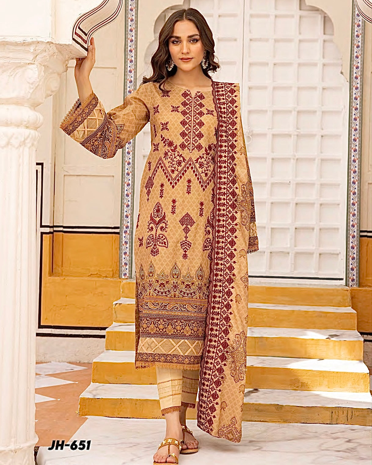 Johra Almaas | Embroidered plus Printed Lawn | Design 651