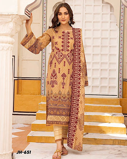 Johra Almaas | Embroidered plus Printed Lawn | Design 651