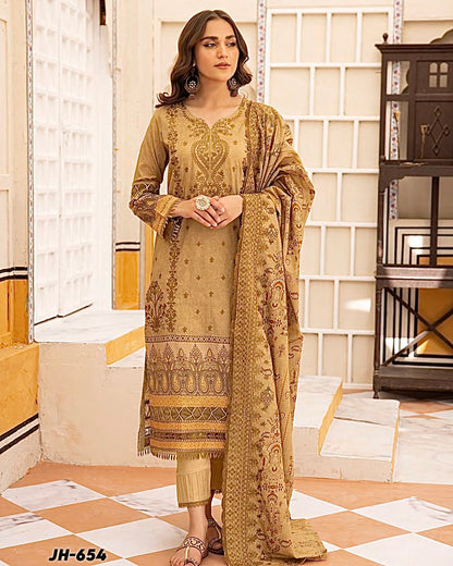 Johra Almaas | Embroidered plus Printed Lawn | Design 654