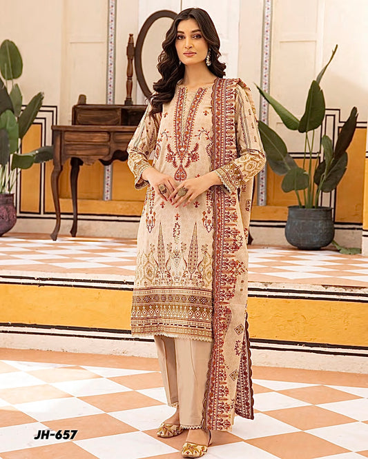Johra Almaas | Embroidered plus Printed Lawn | Design 657