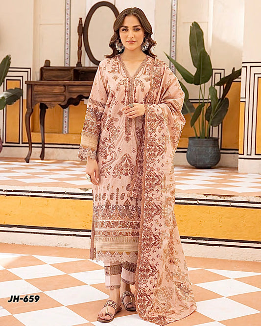 Johra Almaas | Embroidered plus Printed Lawn | Design 659