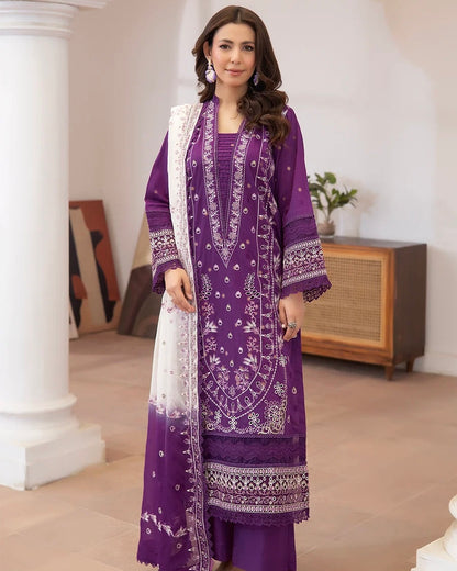 Johra Aqua | Emb Lawn with Emb Chiffon Dupatta | Design 673