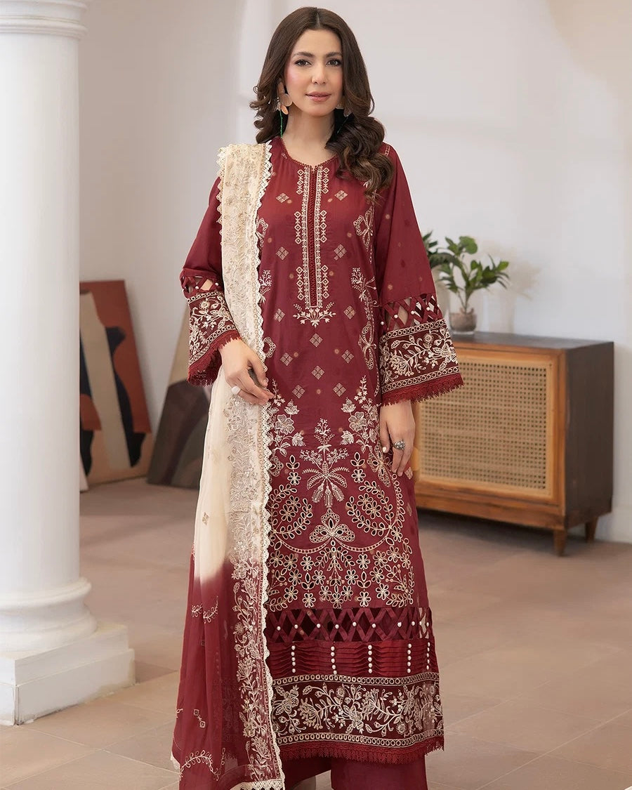 Johra Aqua | Emb Lawn with Emb Chiffon Dupatta | Design 675