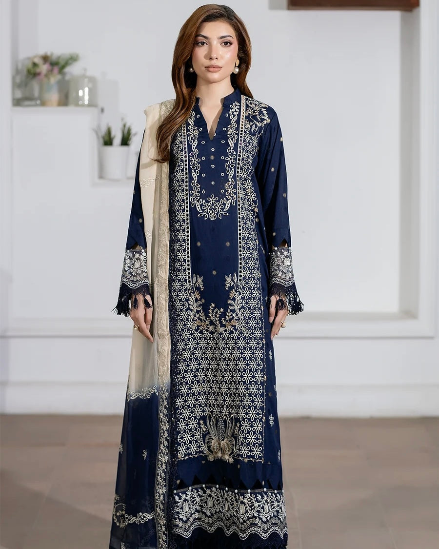 Johra Aqua | Emb Lawn with Emb Chiffon Dupatta | Design 677
