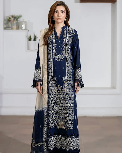Johra Aqua | Emb Lawn with Emb Chiffon Dupatta | Design 677