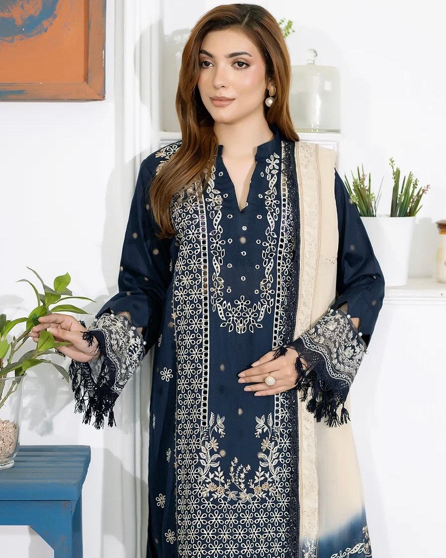 Johra Aqua | Emb Lawn with Emb Chiffon Dupatta | Design 677