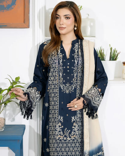 Johra Aqua | Emb Lawn with Emb Chiffon Dupatta | Design 677