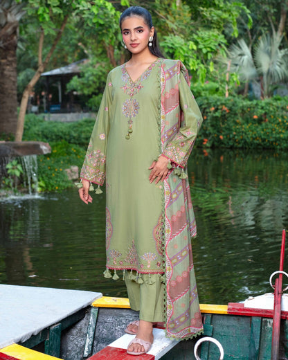 Gullerukh Marjan | Embroidered Linen Monar Dupatta | Design 6