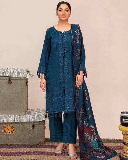 Gullerukh Riwaj | Embroidered Peach Wool with Acrylic Shawl | Design 6
