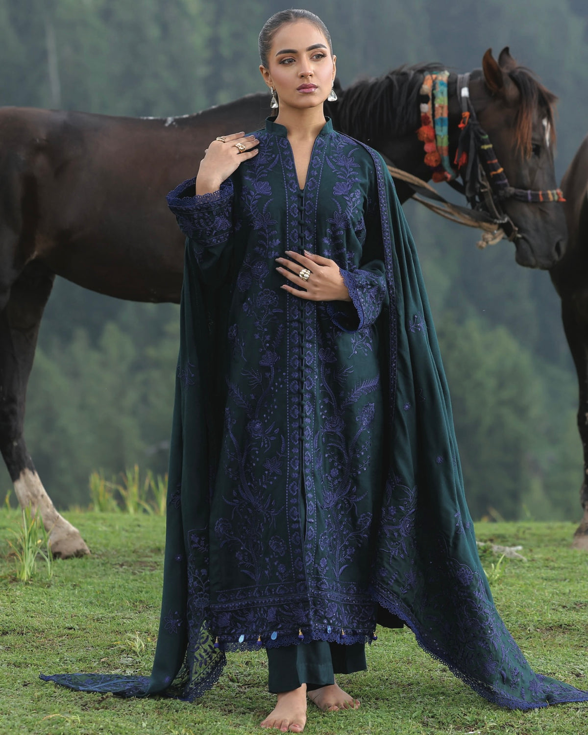 Gullerukh Wadi Ishq | Emb Peach Leather with Emb Shawl | Design 6