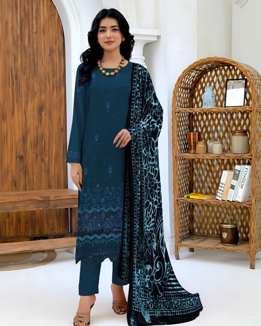 Rajwan | Zari Dhanak Plachi Shawl | Design 6