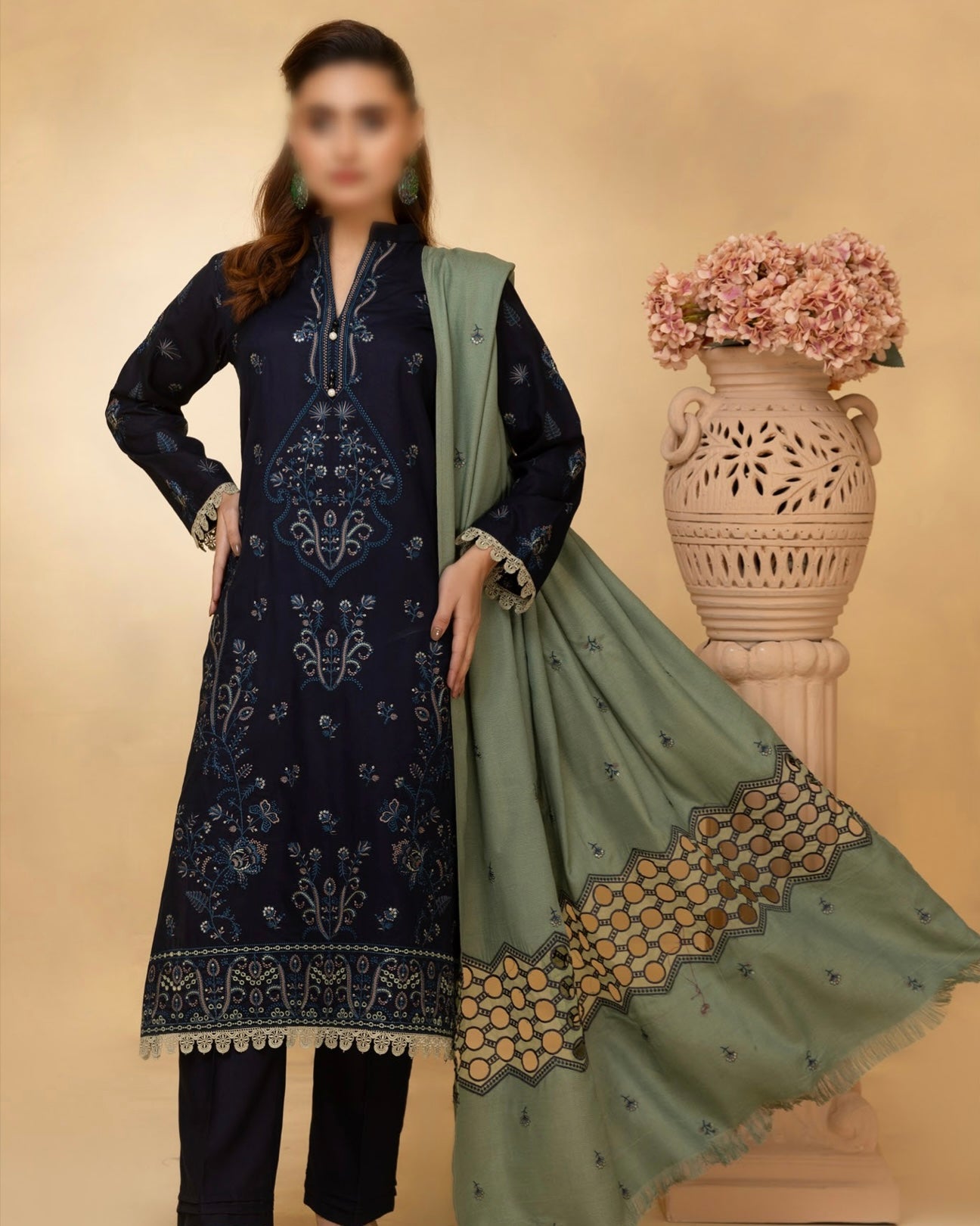 Fantak Andaaz | Emb Dhanak with Emb Wool Shawl | Design 6