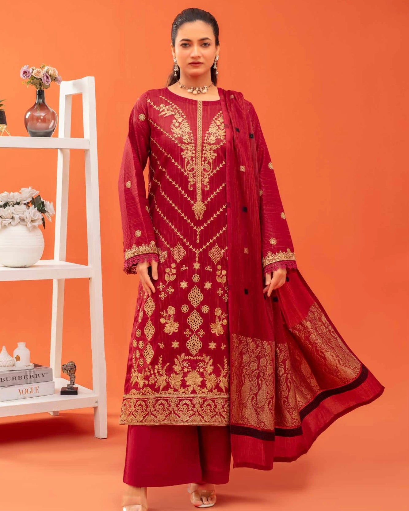 Gullerukh Rangoli | Embroidered Lawn Jacquard Dupatta | Design 6