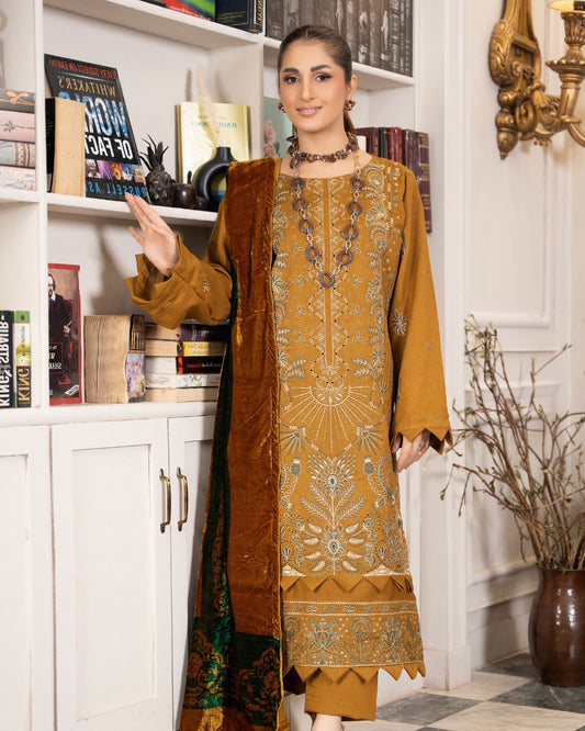 Rangreet | Embroidered Zari Dhanak | Plachi Shawl | Design 6