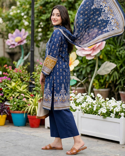 Regalia | Gold Paste Printed Lawn 3pc | Design 6