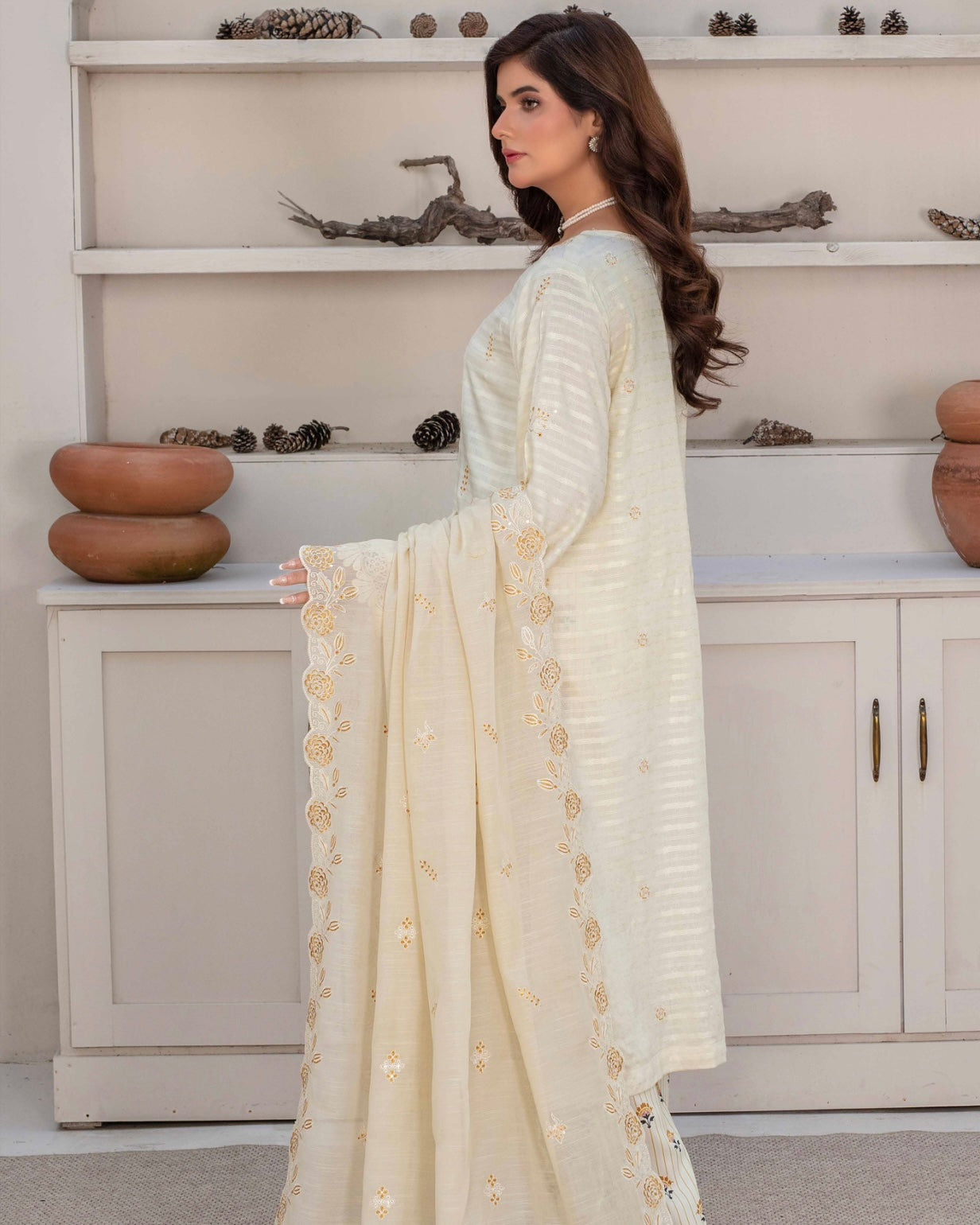 Gullerukh Afsana | Embroidered Stripe Viscose | Design 6