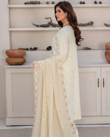 Gullerukh Afsana | Embroidered Stripe Viscose | Design 6