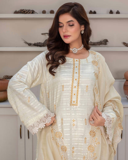 Gullerukh Afsana | Embroidered Stripe Viscose | Design 6