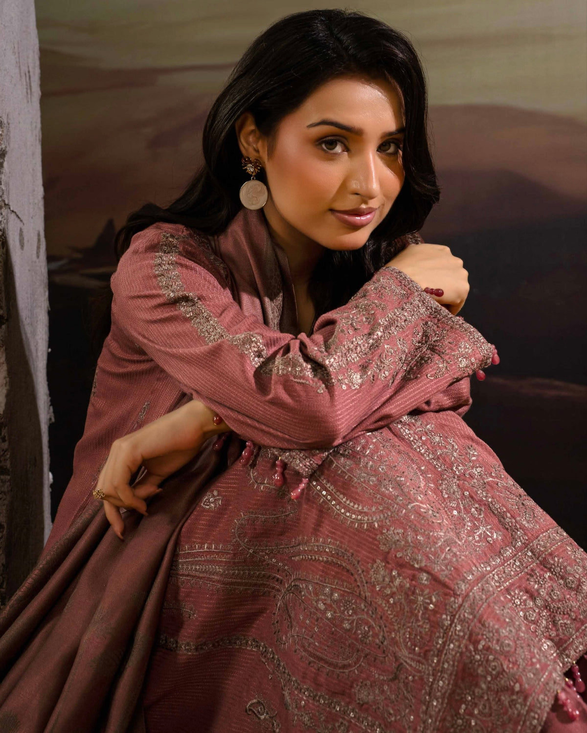 Gullerukh Goonj | Embroidered Stripe Dhanak Wool | Design 6