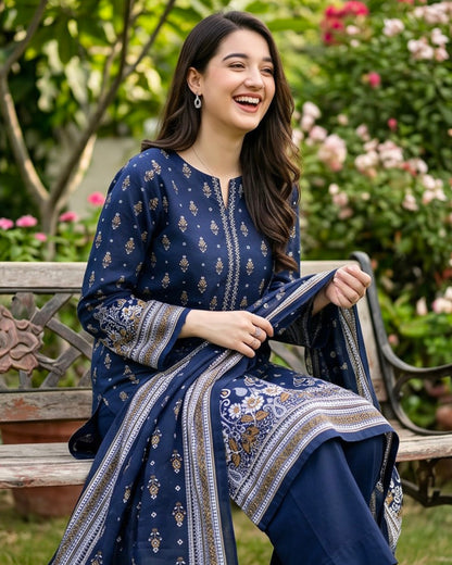 Regalia | Gold Paste Printed Lawn 3pc | Design 6