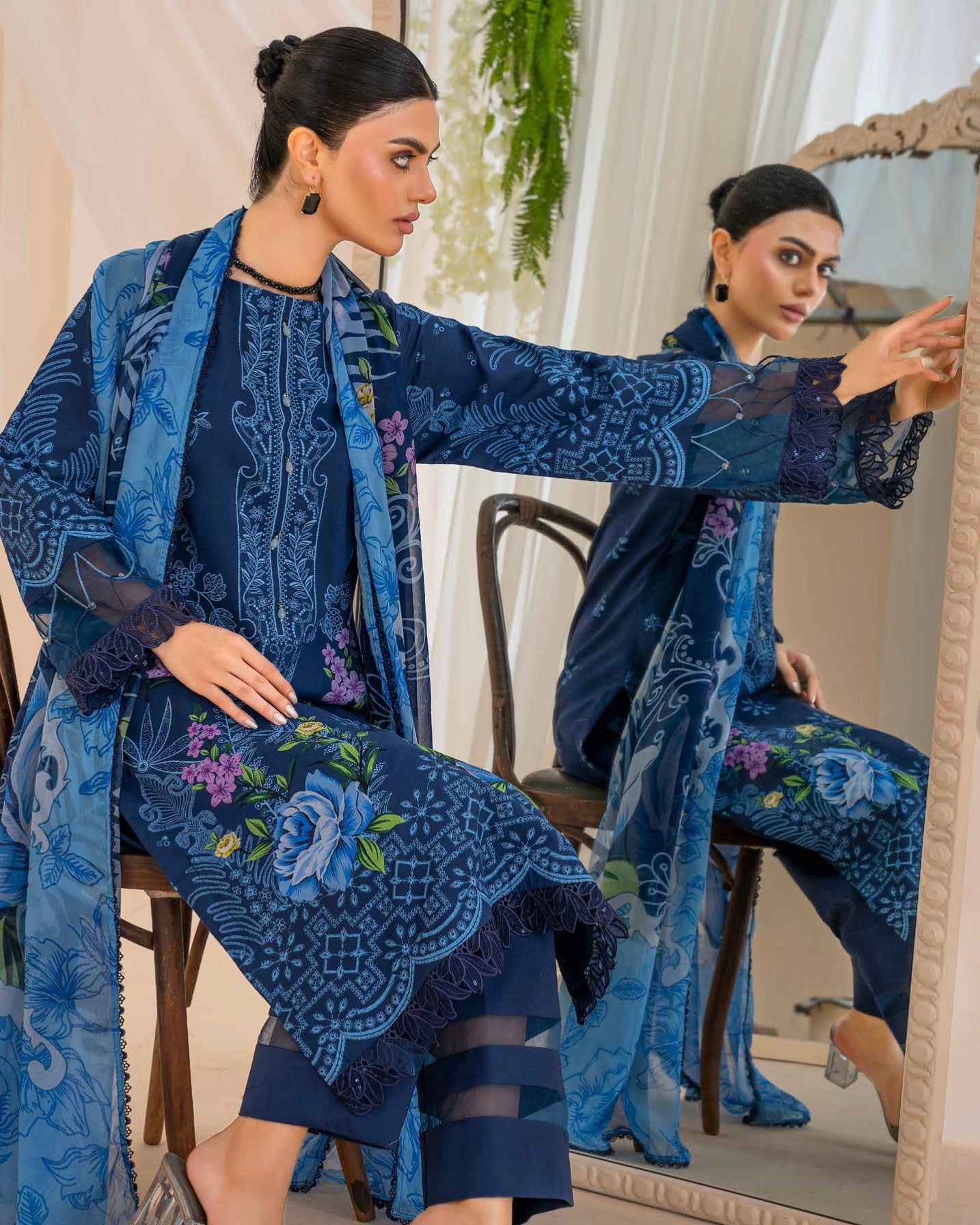 Coral Fall Edit | Printed Linen with Chiffon Dupatta | Design 6