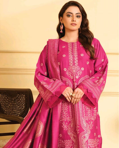 Johra Roshan | Embroidered Chambray with Jacquard Shawl | Design 718