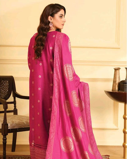 Johra Roshan | Embroidered Chambray with Jacquard Shawl | Design 718