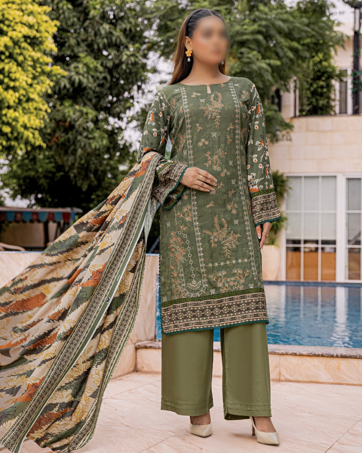 Fantak Jasmine | Embroidered Printed Staple | Design 7