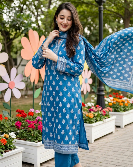 Regalia | Gold Paste Printed Lawn 3pc | Design 7