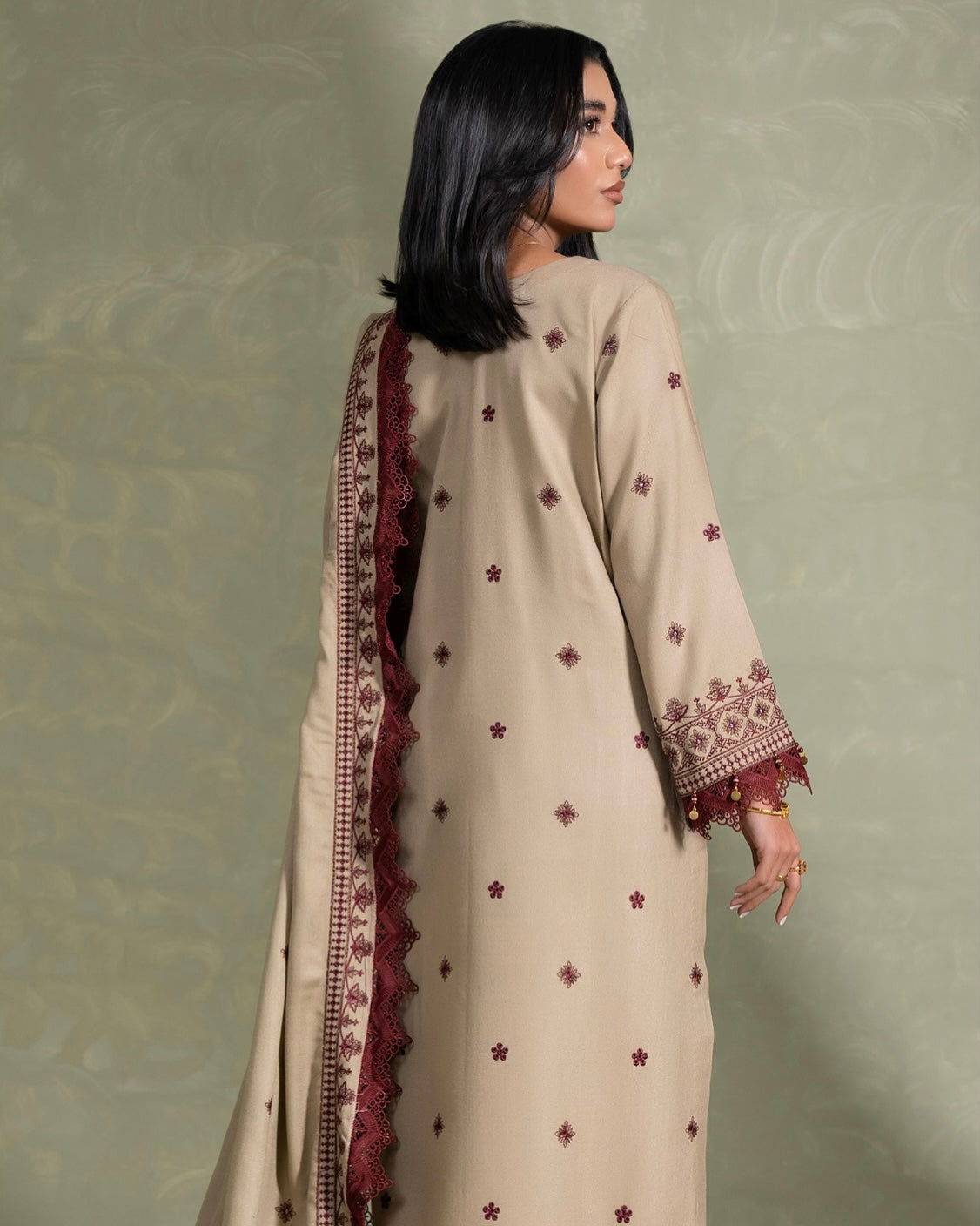 Coral Winter Series | Embroidered Peach Leather | Design 7