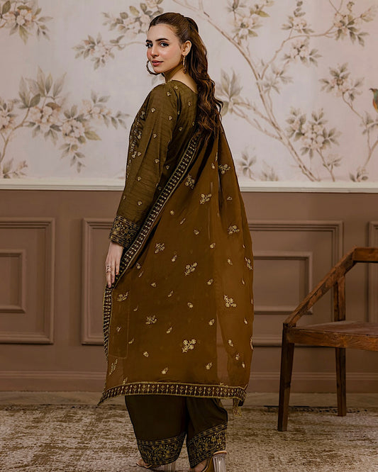 Aalaya Gulnaar | Embroidered Lawn Crinkle Dupatta | Design 7