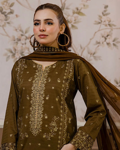Aalaya Gulnaar | Embroidered Lawn Crinkle Dupatta | Design 7