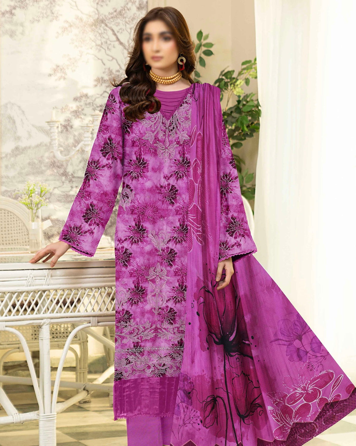 Fantak Batik | Embroidered Printed Karandi | Design 8