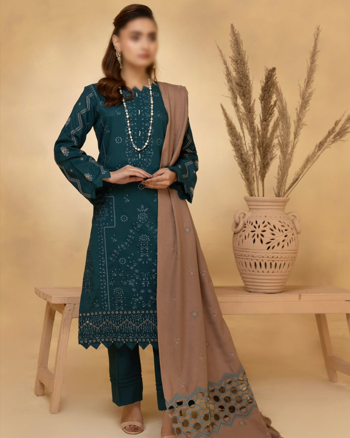 Fantak Andaaz | Emb Dhanak with Emb Wool Shawl | Design 8