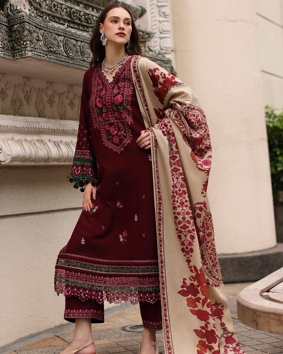 Charizma Poshima Vol 1 | Embroidered Peach Leather | Design 8