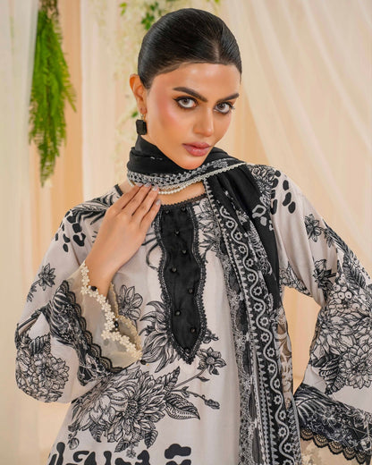 Coral Fall Edit | Printed Linen with Chiffon Dupatta | Design 8