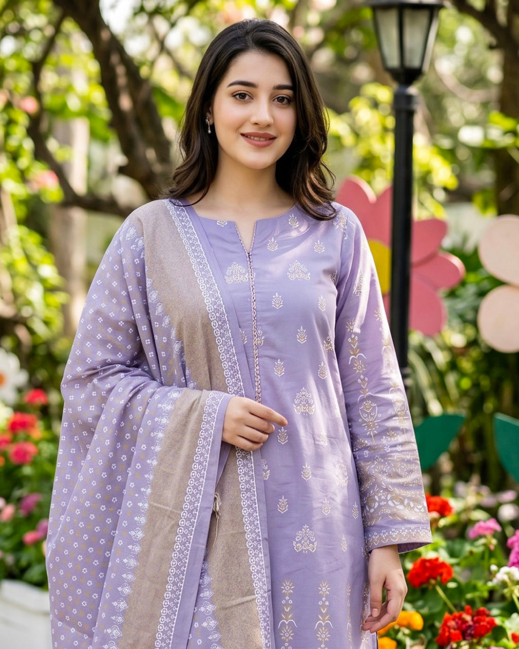 Regalia | Gold Paste Printed Lawn 3pc | Design 8