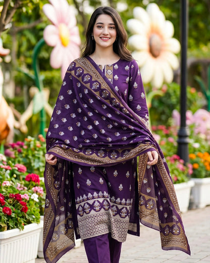 Regalia | Gold Paste Printed Lawn 3pc | Design 9
