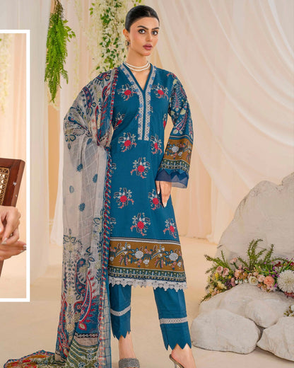Coral Fall Edit | Printed Linen with Chiffon Dupatta | Design 9