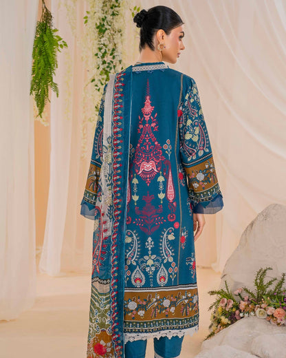 Coral Fall Edit | Printed Linen with Chiffon Dupatta | Design 9