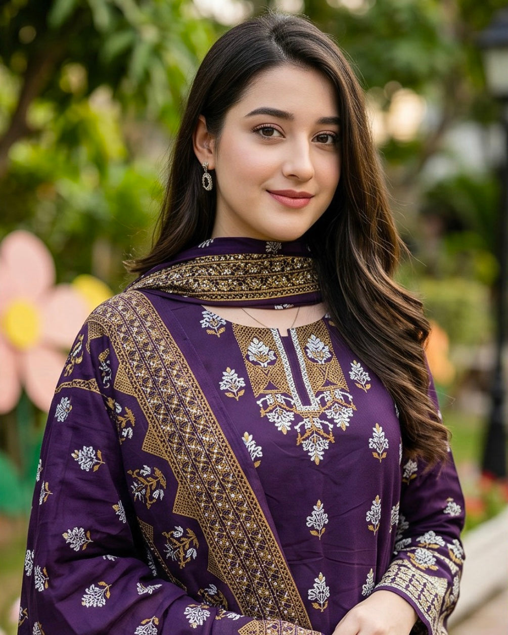 Regalia | Gold Paste Printed Lawn 3pc | Design 9