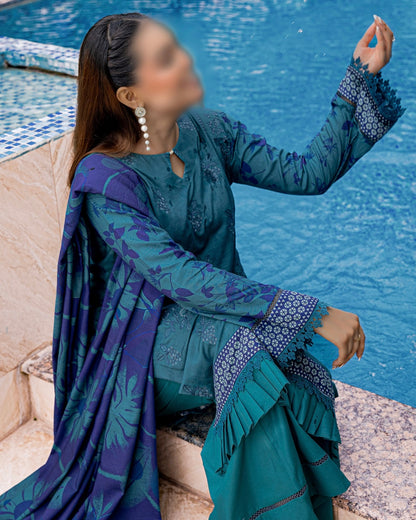 Fantak Jasmine | Embroidered Printed Staple | Design 9